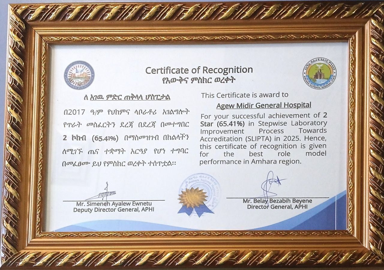 Agew Midir General Hospital Certificate